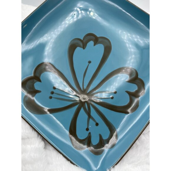 Pier 1 Hibiscus Square Plate Brown Turquois Dinner Discontinued Pattern Set of 4 - Picture 2 of 8